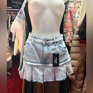 Refuge Distressed Light Blue Mini Skirt